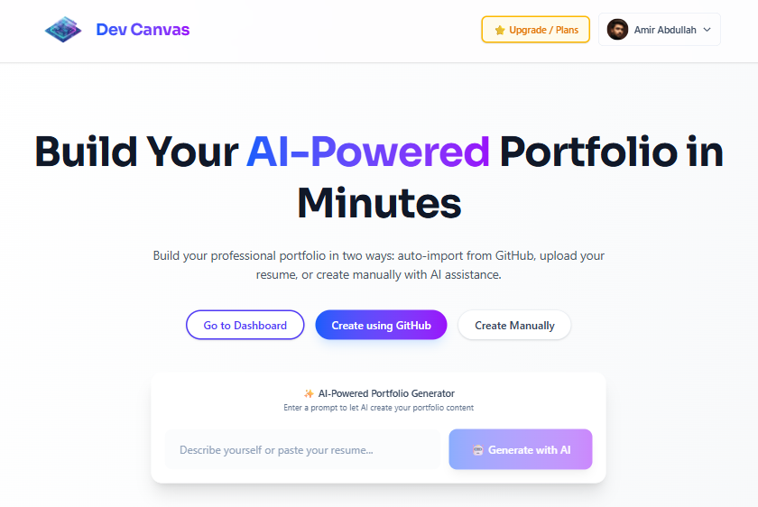 AI Portfolio Builder - Portfolio | Analytics | Strategy project screenshot 1 displaying ai portfolio builder user interface, features, and design elements