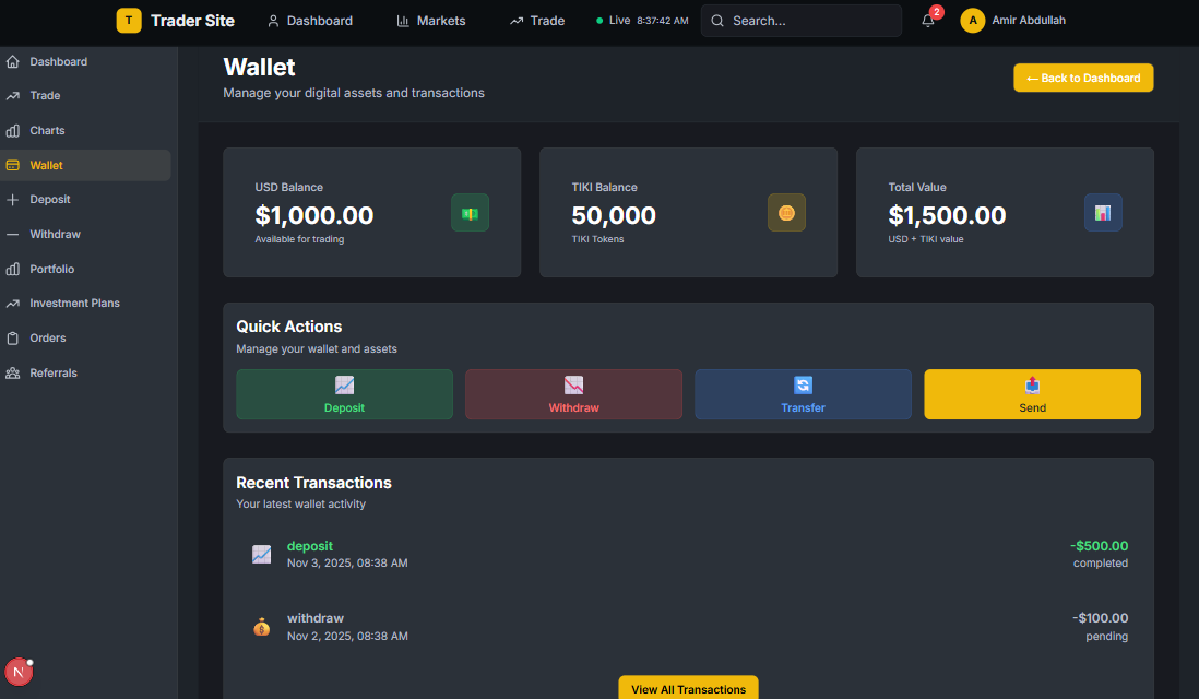 Crypto Trading Platform - Web | Trading | Real-Time | Security project screenshot 4 showing crypto trading platform interface and features